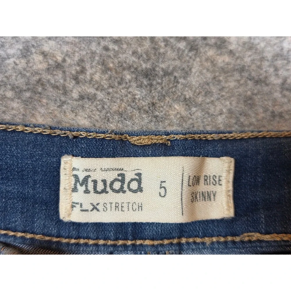 Y2K Mudd FLX Stretch Low Rise Skinny Jeans Medium Wash Distressed Denim Womens 5 - Picture 11 of 15